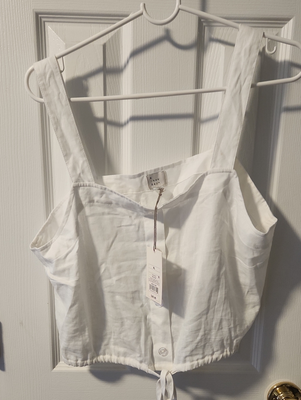 a new day White Square-Neck Cropped Tank with Tie Hem